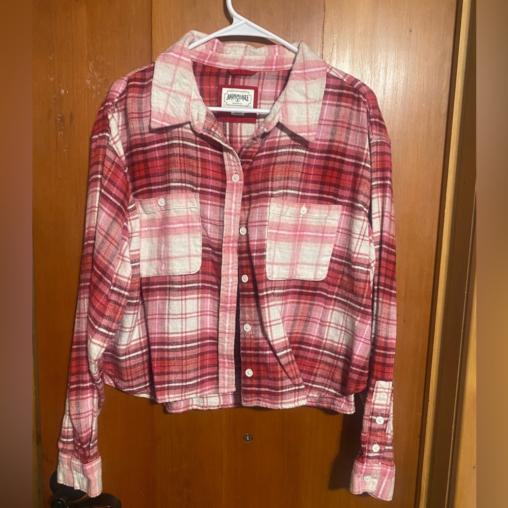 American eagle pink cropped flannel